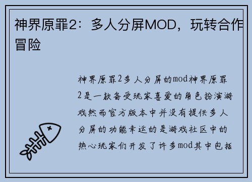 神界原罪2：多人分屏MOD，玩转合作冒险